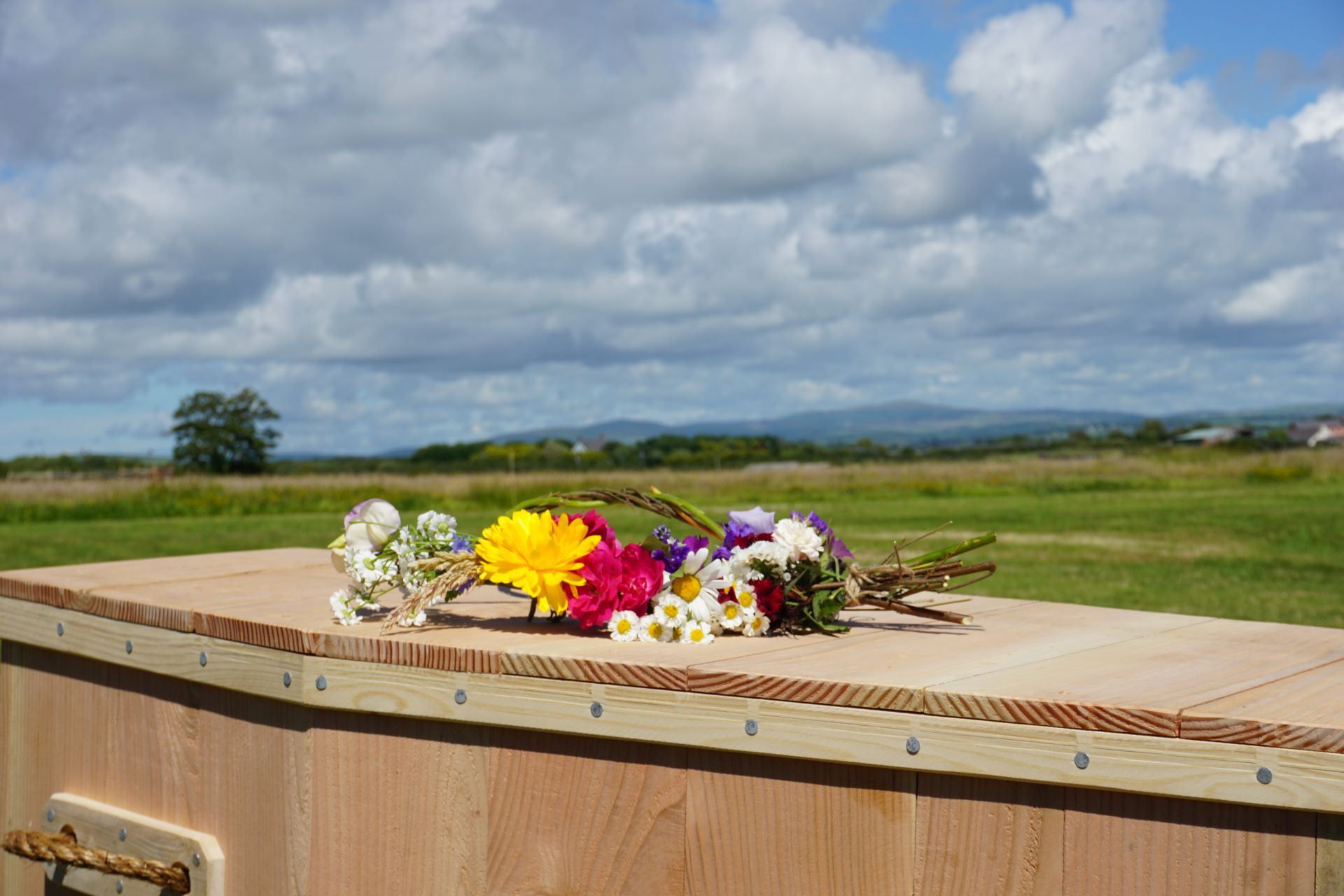 Solid wood coffin at Pembrokeshire Natural Burial Ground